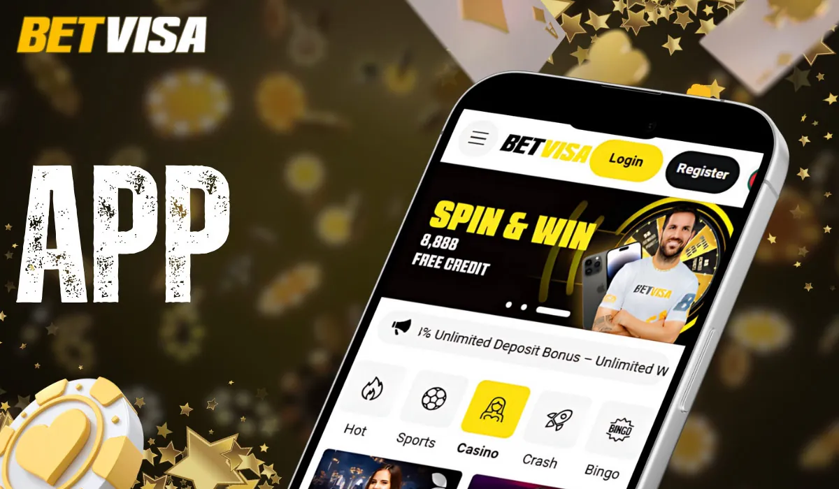 The BetVisa website features a casino app and mobile experience