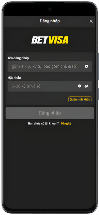 Betvisa Ảnh chụp màn hình đăng nhập tài khoản