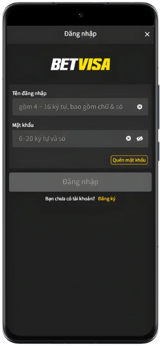 Betvisa Ảnh chụp màn hình đăng nhập tài khoản